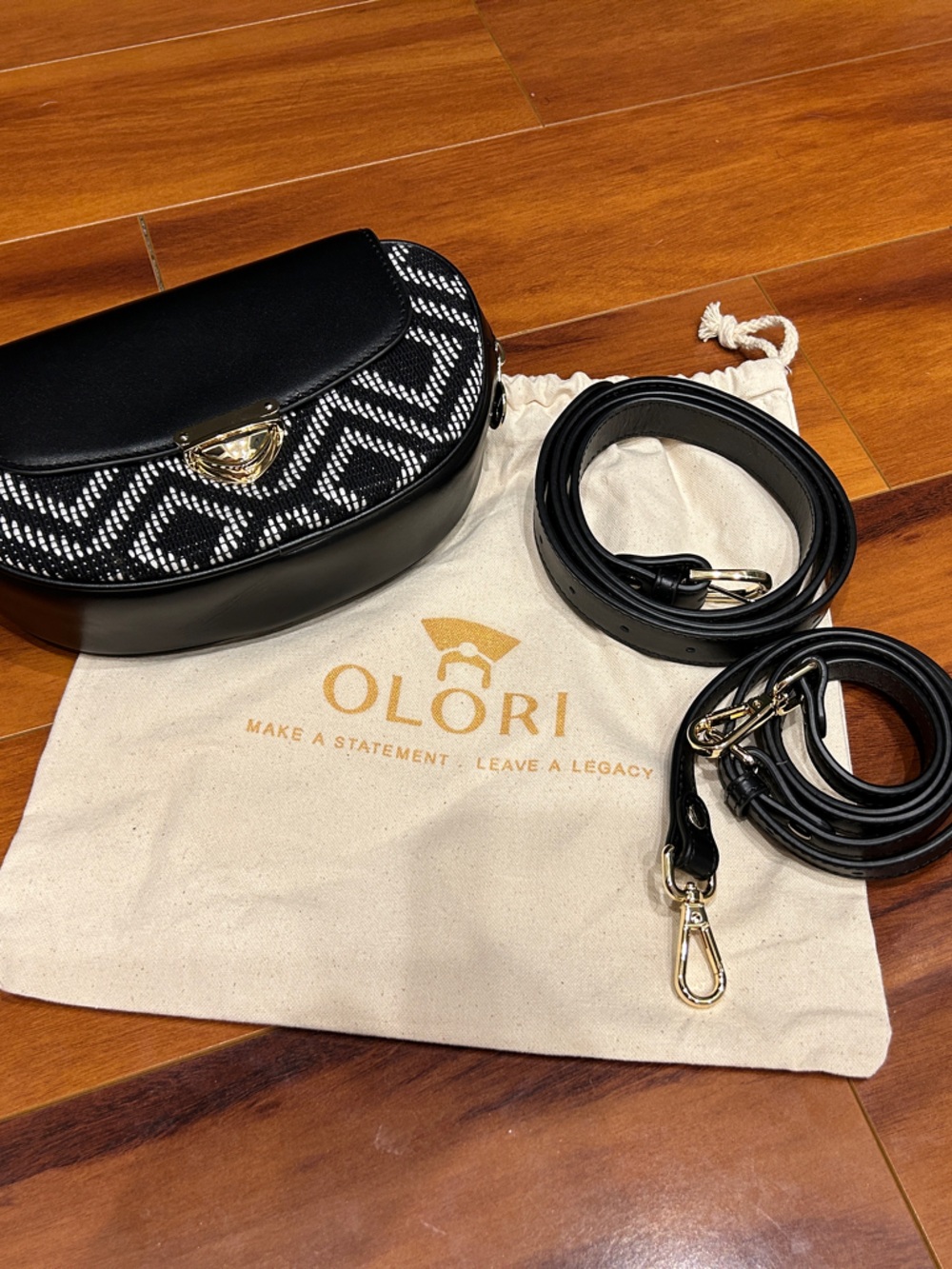 Olori Adunni Belt/Crossbody Bag with Black & White Pattern